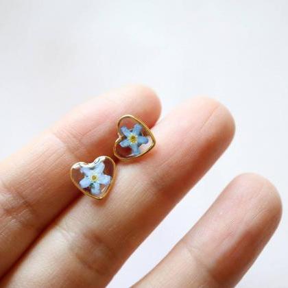 Blue Forget Me Not Studs-Heart / Pr..