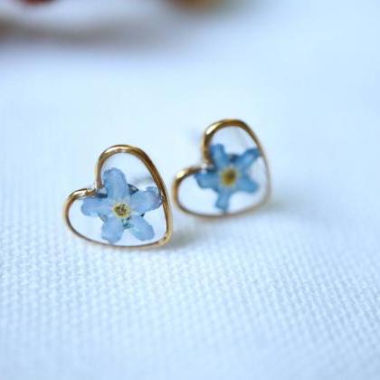 Blue Forget Me Not Studs-Heart / Pr..