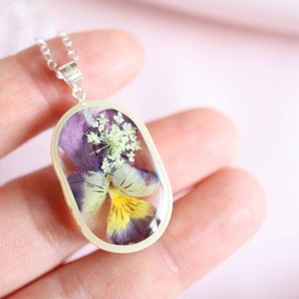 Real Pansy Necklace / Preserved Flower Jewelry /..