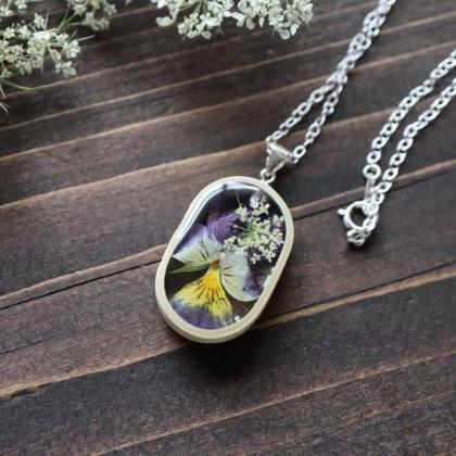 Real Pansy Necklace / Preserved Flower Jewelry /..