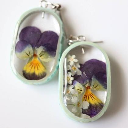 Real Pansy Earrings / Lovely Gifts For Her /..