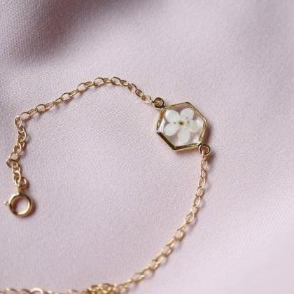 White Forget Me Not Bracelet / Real Flower Jewelry..