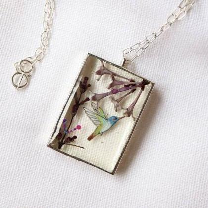 Hummingbird Necklace / Hand-paintin..