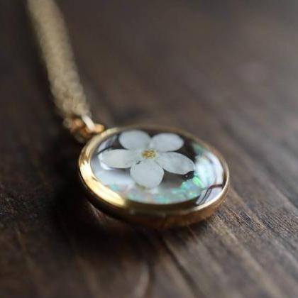 White Forget Me Not - Opal Necklace / Pressed..