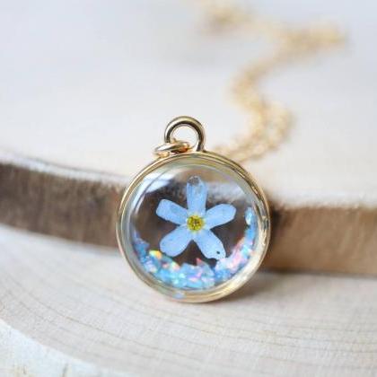 Blue Forget Me Not - Opal Necklace / Pressed..