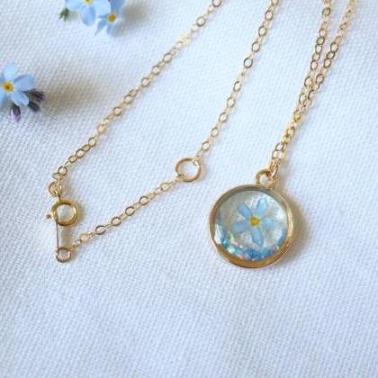 Blue Forget Me Not - Opal Necklace / Pressed..