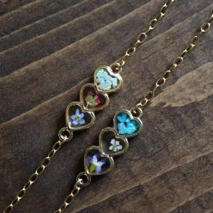 Floral Heart Bracelet / Preserved Flower Jewelry /..