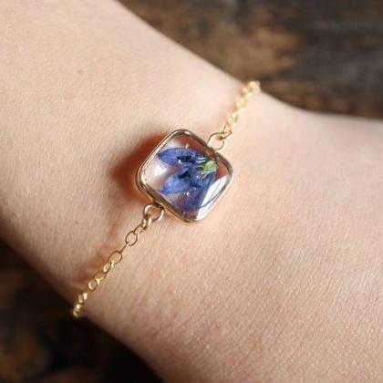 Blue Wildflower Bracelet / Real Flower Jewelry /..