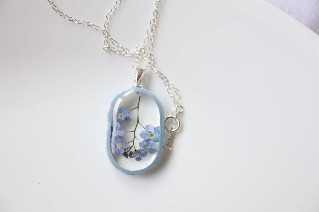 Forget-me-not Necklace / Real Flower Jewelry / Dainty Gift For Women / 925 Sterling Silver Necklace
