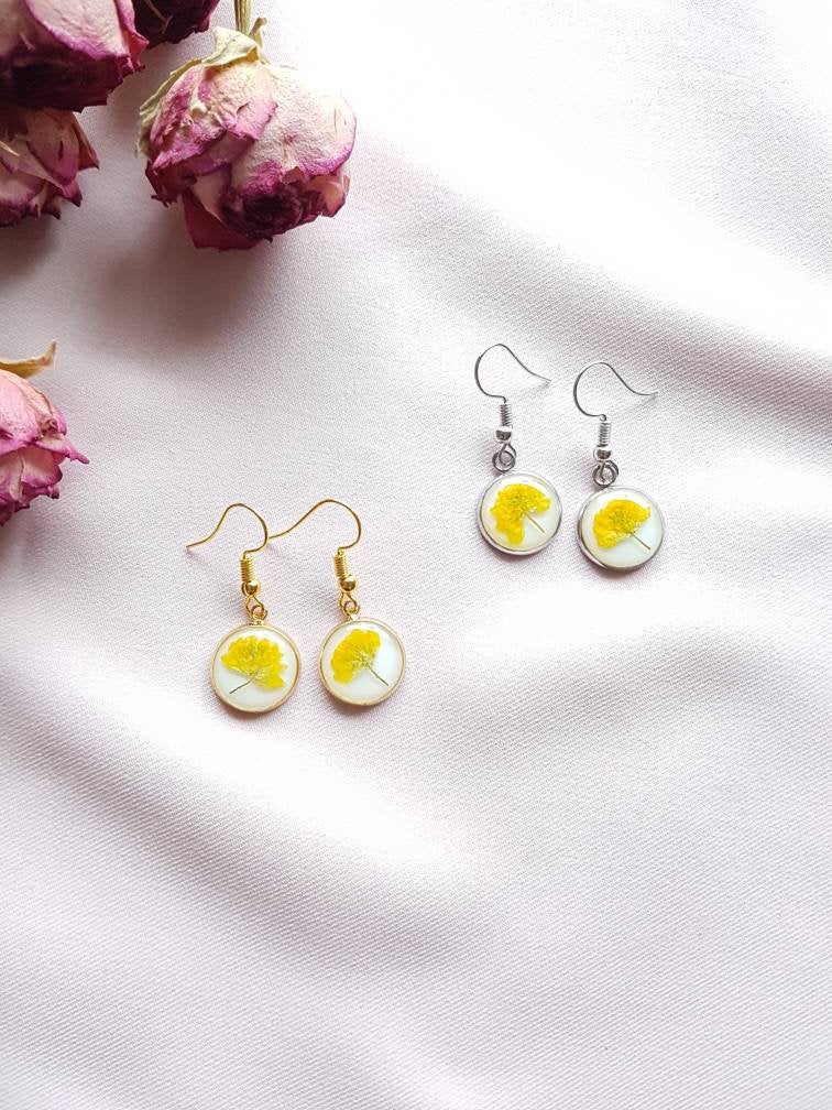 Yellow Wildflower Earrings / Lovely Gift For Her / Real Flower Jewelry