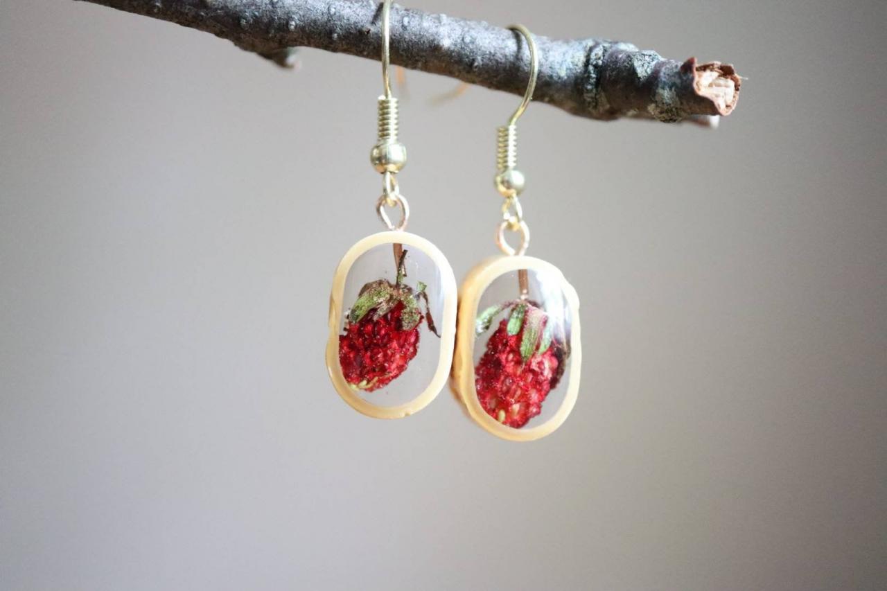 Wild Strawberry Earrings / Lovely Gifts For Her / Handmade Resin Jewelry / Botanical Jewelry