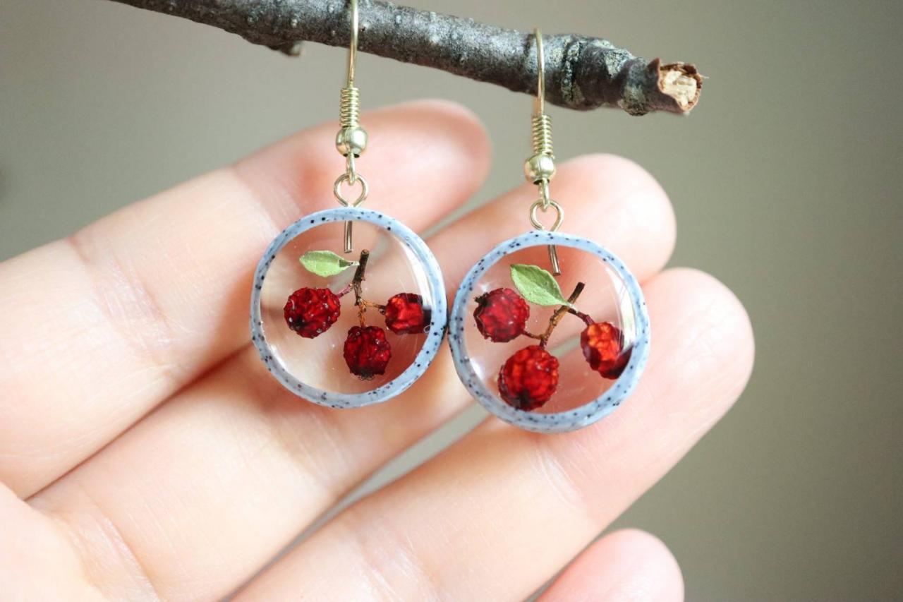 Real Wildberry Earrings / Lovely Gifts For Her / Handmade Resin Jewelry / Terrarium Jewelry