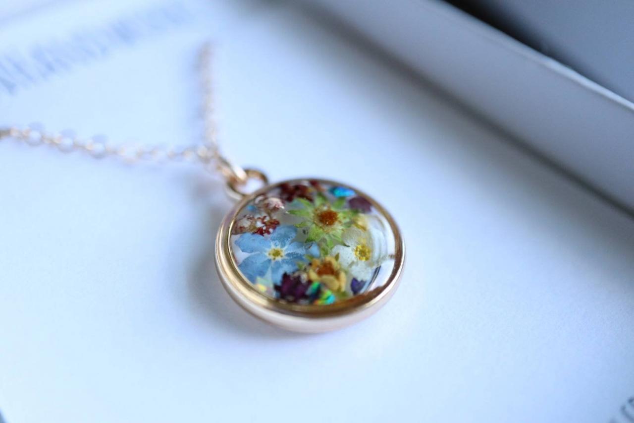 Assorted Wildflower Necklace / 14k Gold Filled Chain / Real Flower ...