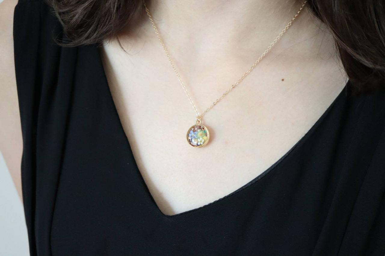 Assorted Wildflower Necklace / 14k Gold Filled Chain / Real Flower ...