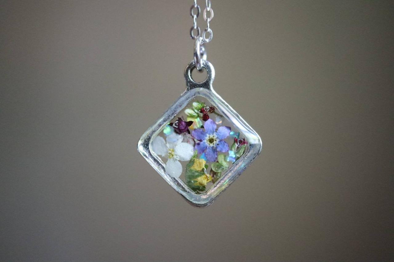Assorted Wildflower Necklace / Dainty Nature Jewelry / Adorable Gift / Sterling Silver Chain