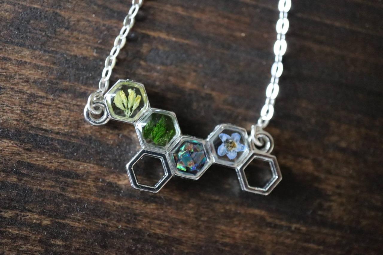 Honeycomb Necklace / Cute Nature Jewelry / Adorable Gift / 925 Sterling Silver Chain