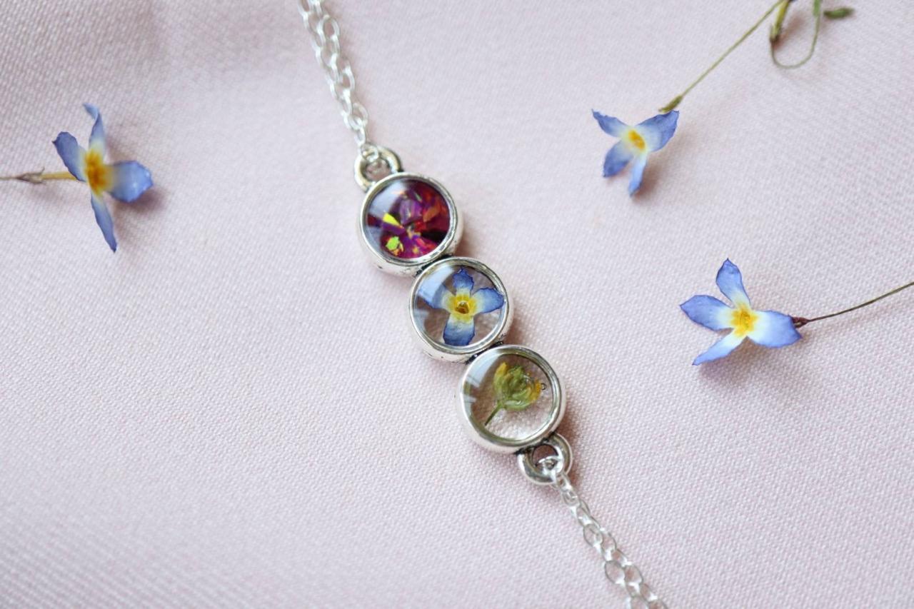 Dainty Wildflower Bracelet / 925 Sterling Silver Chain / Opal Bracelet / Nature Jewelry
