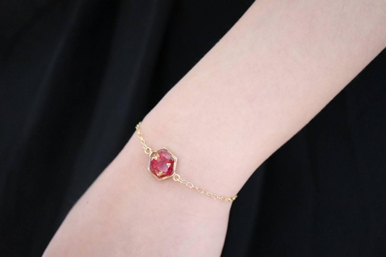 Real Rose Bracelet / Preserved Flower Jewelry / Gold Filled Bracelet / Resin Jewelry