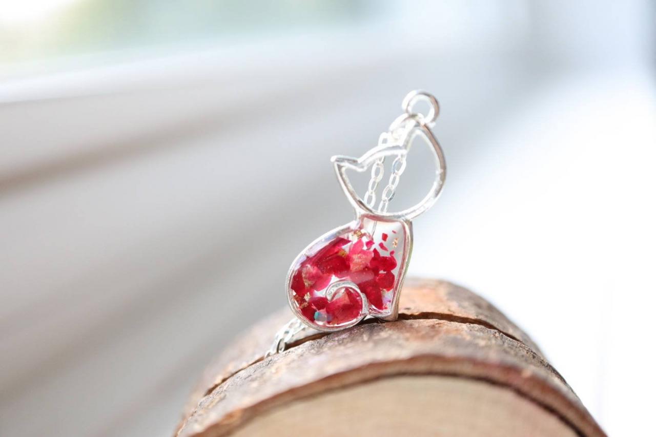 Rose Cat Necklace / Cute Nature Jewelry / Adorable Gift / Sterling Silver Chain