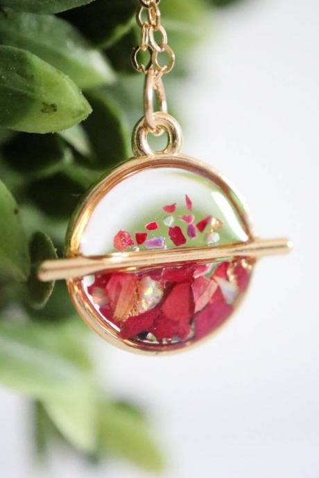 Real Rose - Opal Necklace / Handmade Botanical Jewelry / 14k Gold Filled Chain