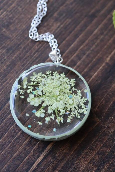Queen Anne's Lace Necklace / Real Flower Jewelry / Gift For Her / 925 Sterling Silver Necklace