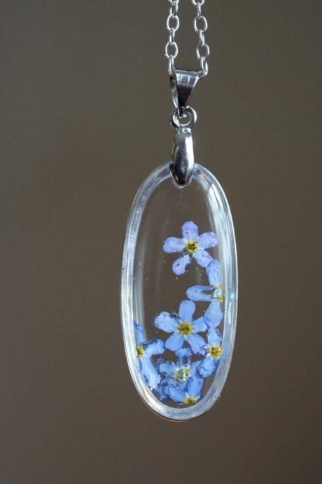 Forget Me Not Necklace / Real Flower Jewelry / Adorable Gift / Sterling Silver Chain