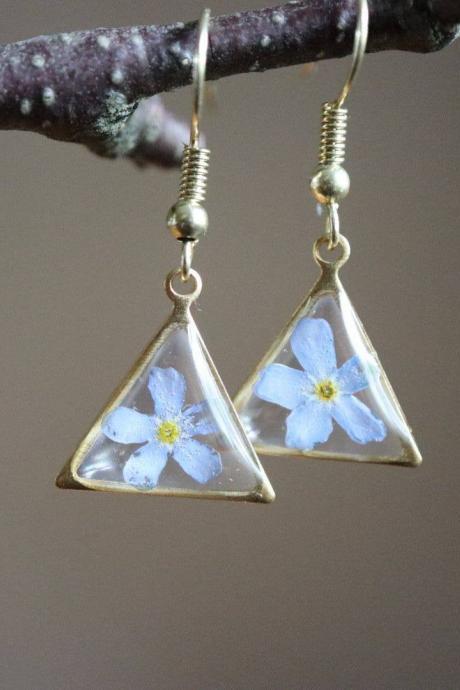 Forget Me Not Dangle Earrings / Dainty Gifts For Her / Pressed Flower Jewelry