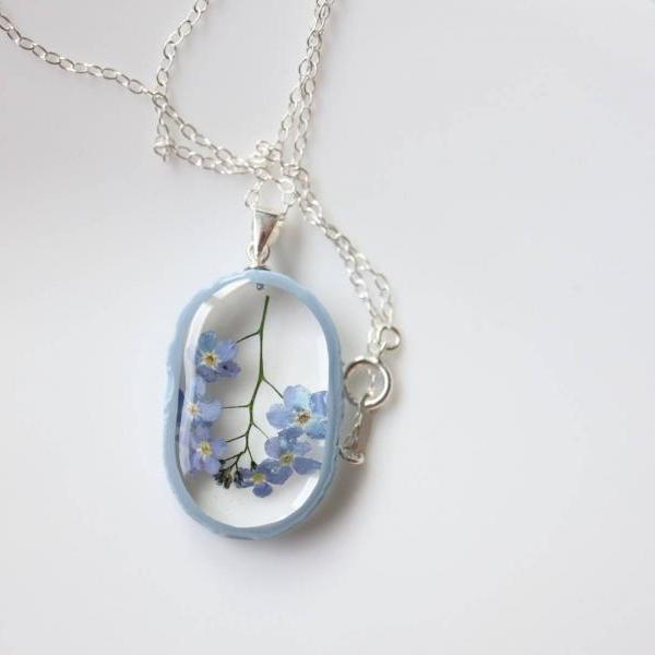 Forget-me-not Necklace / Real Flower Jewelry / Dainty Gift For Women / 925 Sterling Silver Necklace