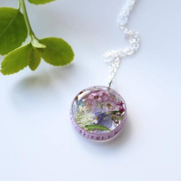 Sweetmeadow Necklace / Preserved Flower Jewelry / Gift For Her / 925 Sterling Silver Necklace